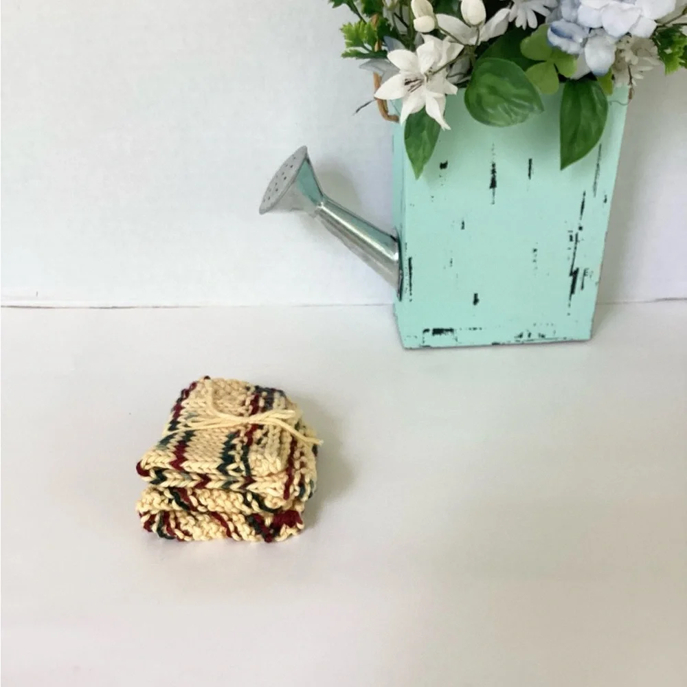 Baby Washcloth Hand Crafted Yellow Maroon Green Cotton Gift Bath Essential